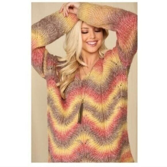 V-NECK OMBRE FALL KNIT SWEATER-NEW - Picture 5 of 6